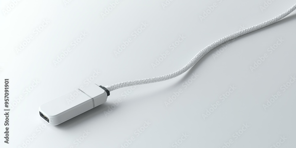 White cable and connector on a white surface. White cable and connector on a white surface.