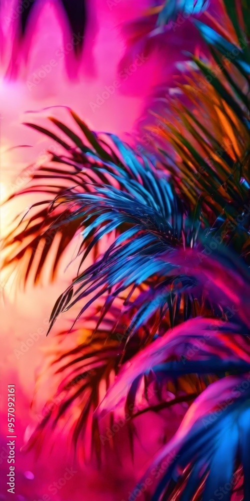palm tree with bright pink and blue leaves palm tree with bright pink and blue leaves