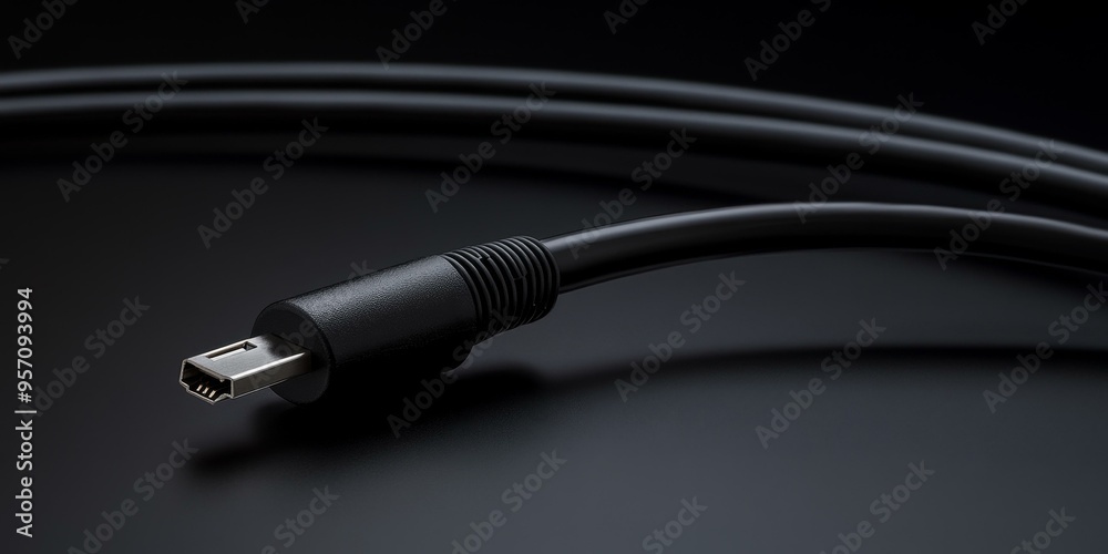 Black cable with a mini-USB connector. Black cable with a mini-USB connector.