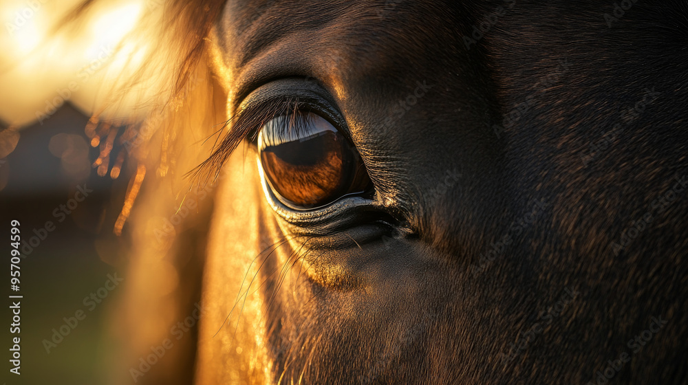 Φωτογραφία Close Up of a Horse's Eye in Golden Light