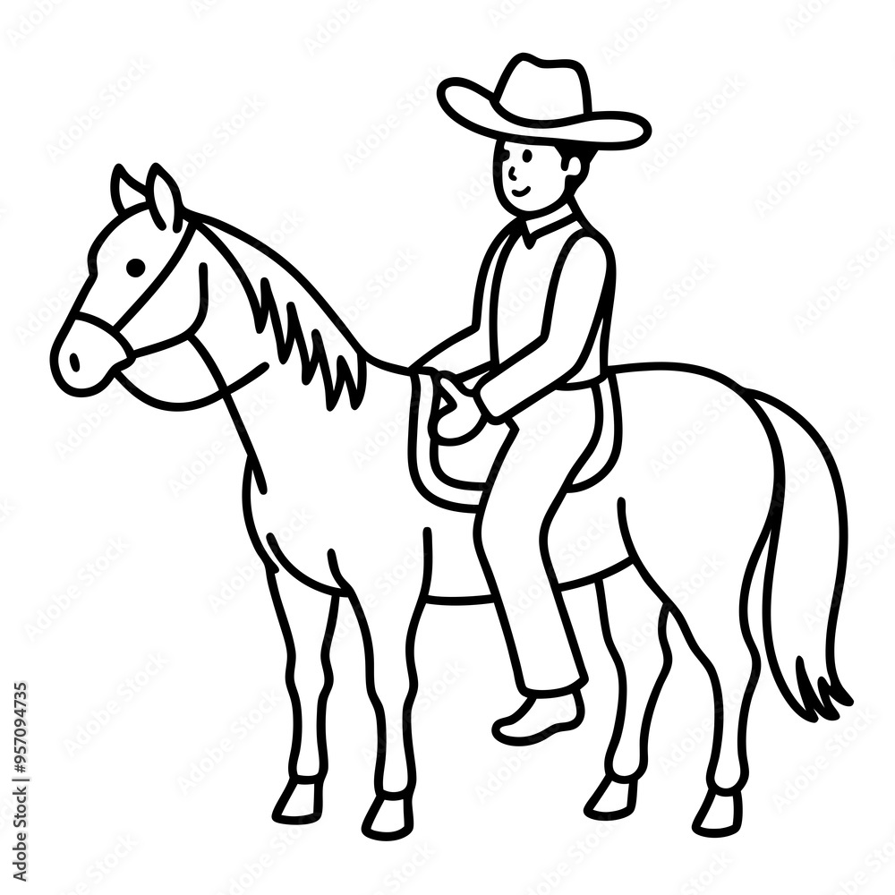 Cowboy on Horseback - Vector Illustration Cowboy on Horseback - Vector Illustration