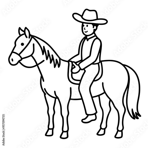 Cowboy on Horseback - Vector Illustration