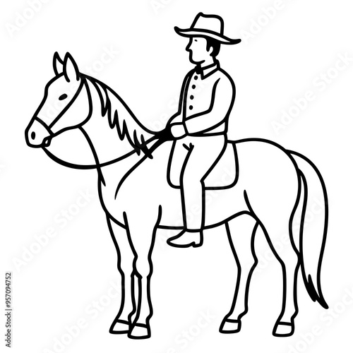 Cowboy on Horseback - Vector Illustration