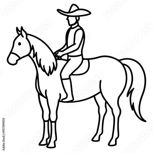 Cowboy on Horseback - Vector Illustration