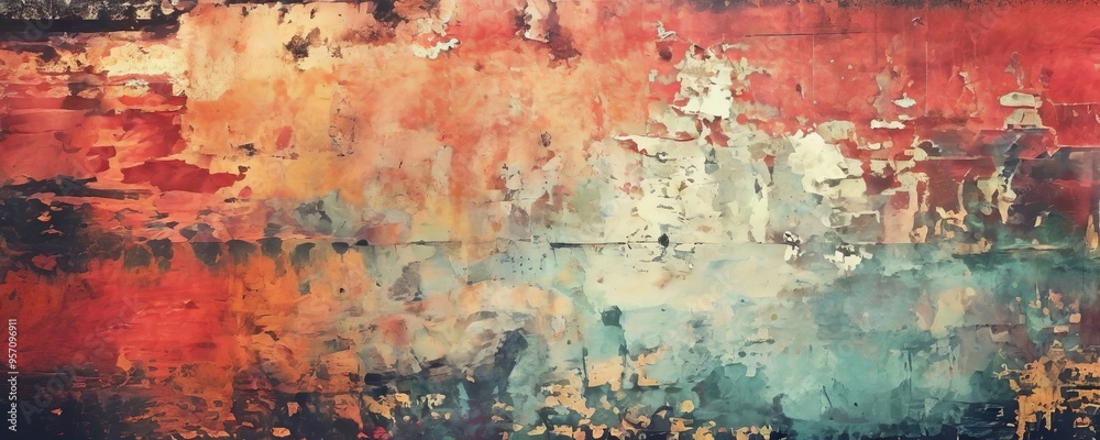 Fototapeta premium abstract painting with red, orange and blue colors