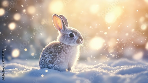 rabbit in the winter with the snow