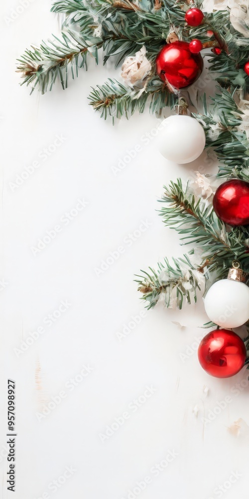 christmas tree branches with red and white ornaments christmas tree branches with red and white ornaments
