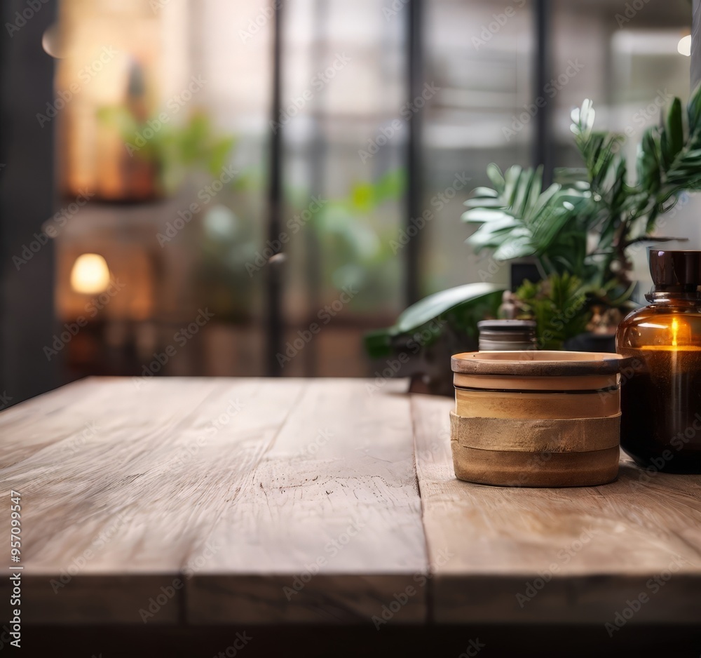 wooden table with candle and pot wooden table with candle and pot