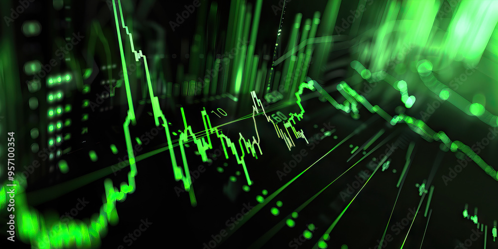 Obraz premium Corporate Finances Rise Above Expectations - Chart in Black and Green