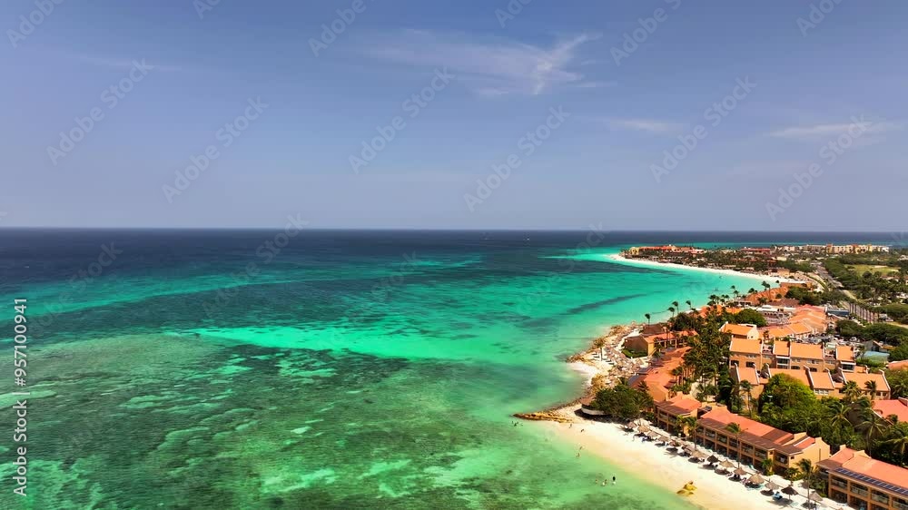 Aerial view of the beach on the Caribbean island of Aruba Aerial view of the beach on the Caribbean island of Aruba