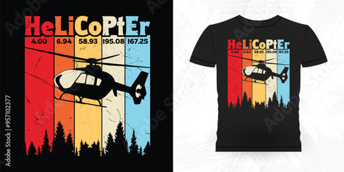 Funny Retro Vintage Pilot Helicopter T-shirt Design