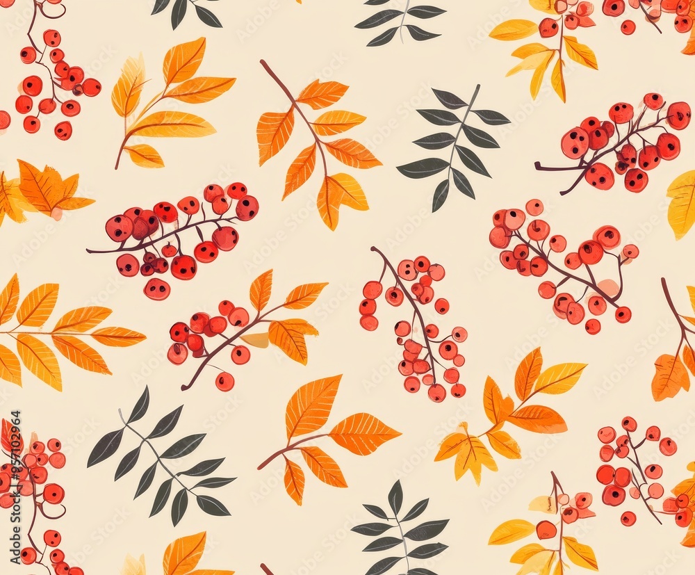 Set autumn yellow leaves and berries on nature plants Set autumn yellow leaves and berries on nature plants