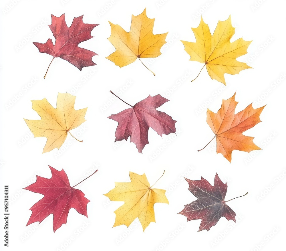 Red autumn leaves on a spiraling flying heap of maple trees isolated in transparent Red autumn leaves on a spiraling flying heap of maple trees isolated in transparent