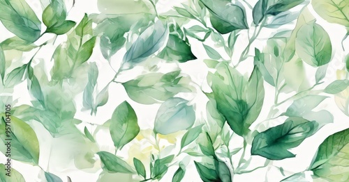 watercolor green leaves seamless pattern