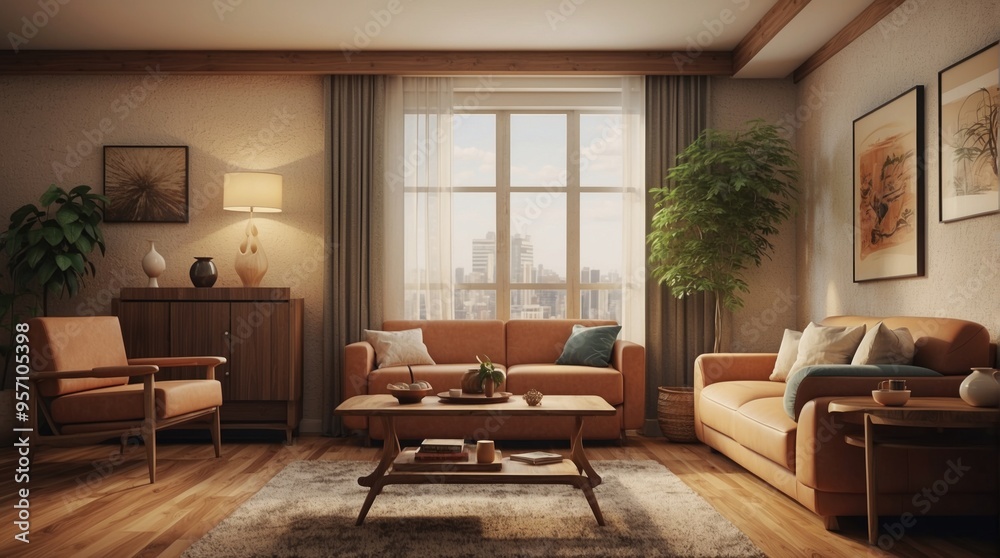 Living room in retro style, art deco Living room in retro style, art deco