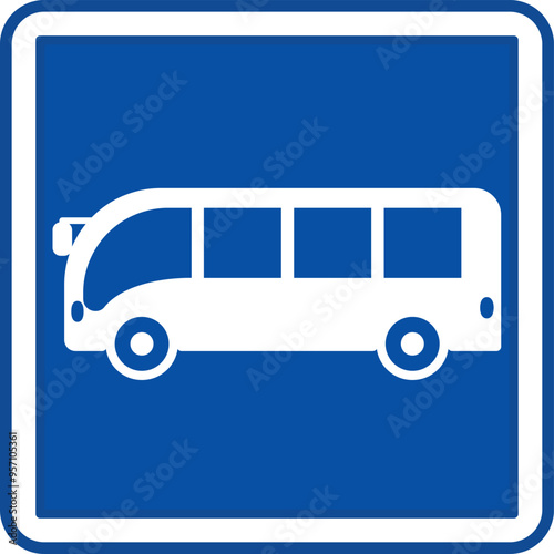 Blue Bus Stop Sign. Square Road Sign. Vector Icons