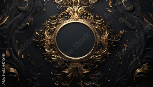 gold frame with black and leaves