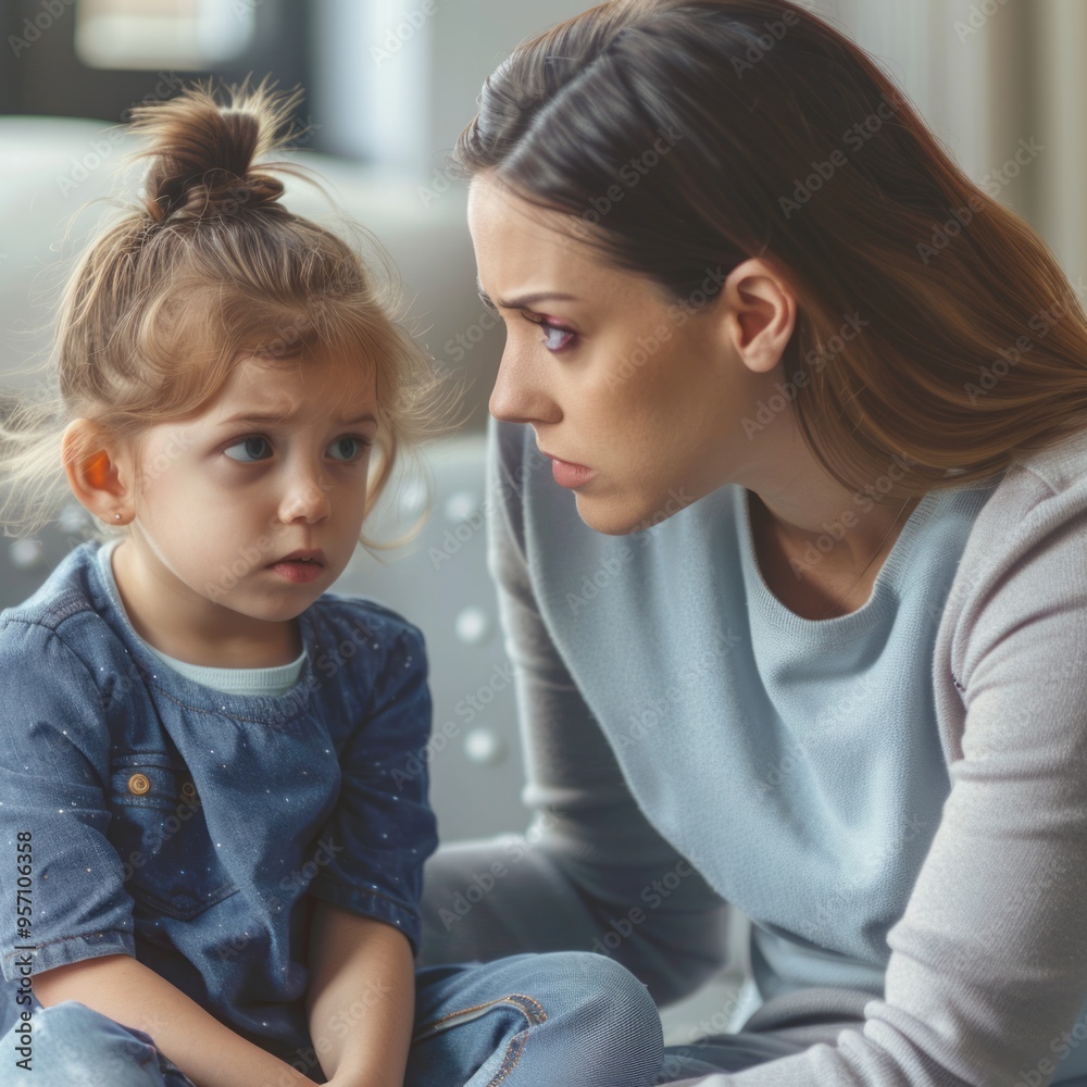 A woman and a child are sitting on a couch A woman and a child are sitting on a couch
