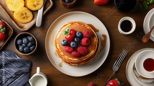 Flat lay of delicious pancakes