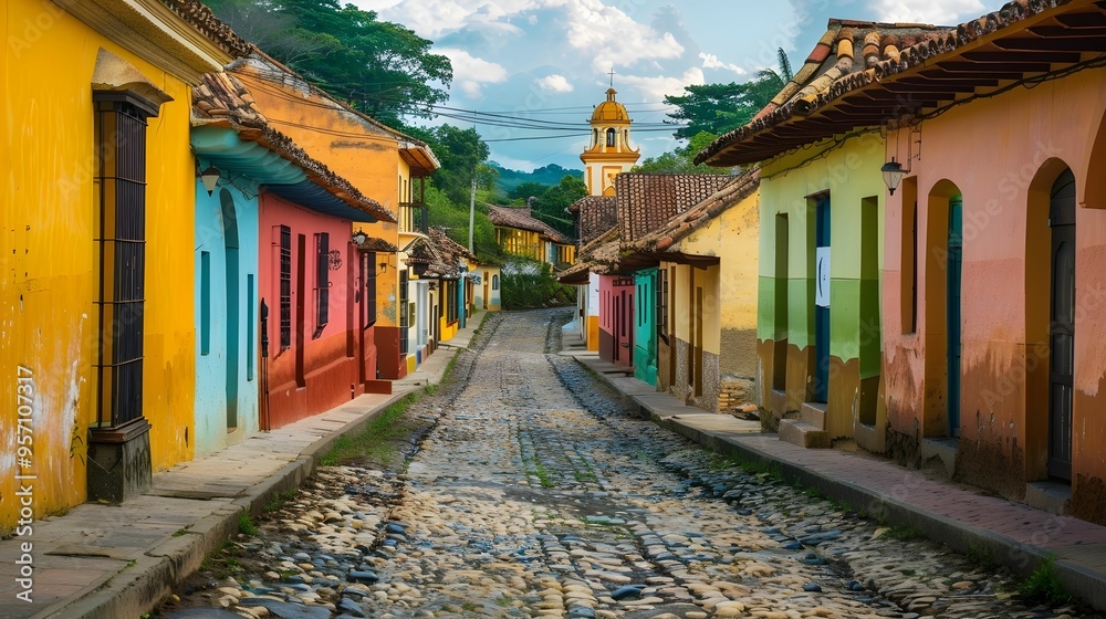 Fototapeta premium LATIN TRADITIONAL LITTLE TOWN. BACKGROUND. WALLPAPER 