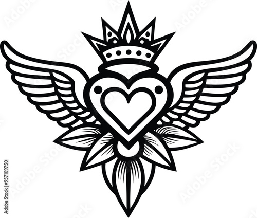 Hand drawn old school tattoo line art  vector illustration 