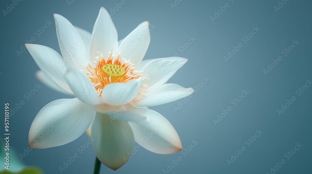 Elegant White Lotus Flower Blooming in Peaceful Lake or Pond Elegant White Lotus Flower Blooming in Peaceful Lake or Pond