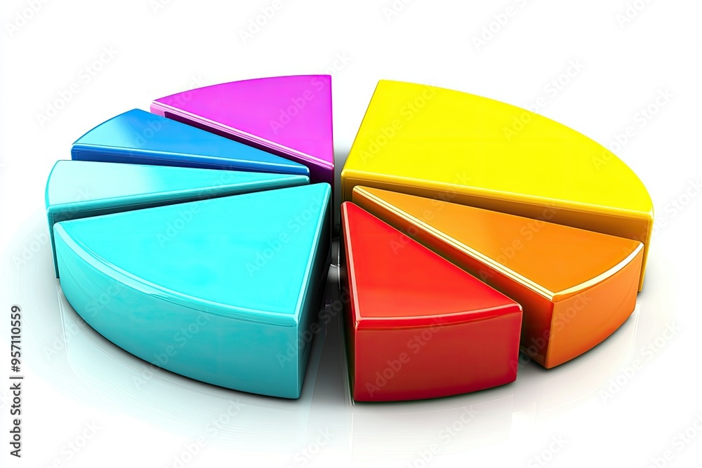 Obraz premium Colorful pie chart segments for visual representation of data, perfect for presentations and educational materials.