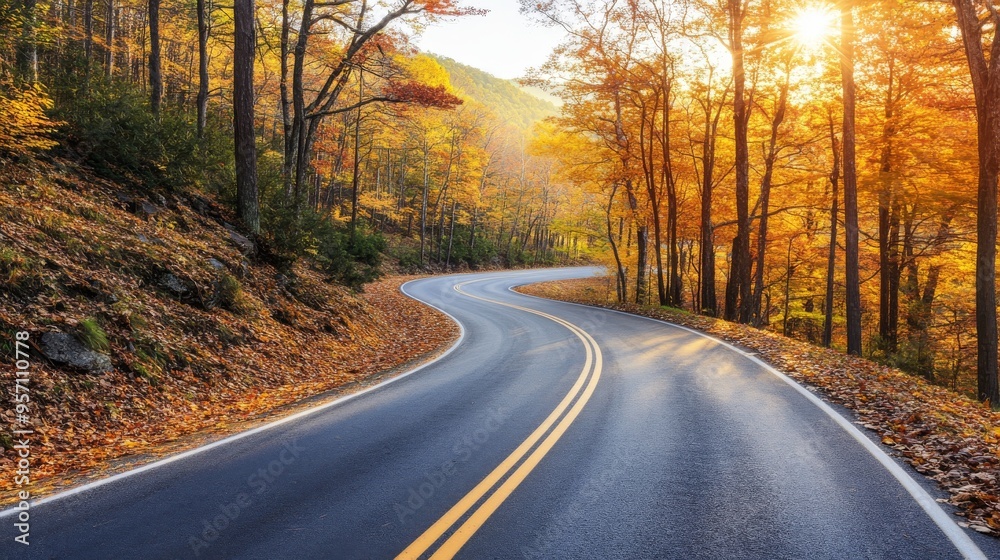In autumn, a narrow road is surrounded by yellowing plants under a cloudy sky. Stock In autumn, a narrow road is surrounded by yellowing plants under a cloudy sky. Stock