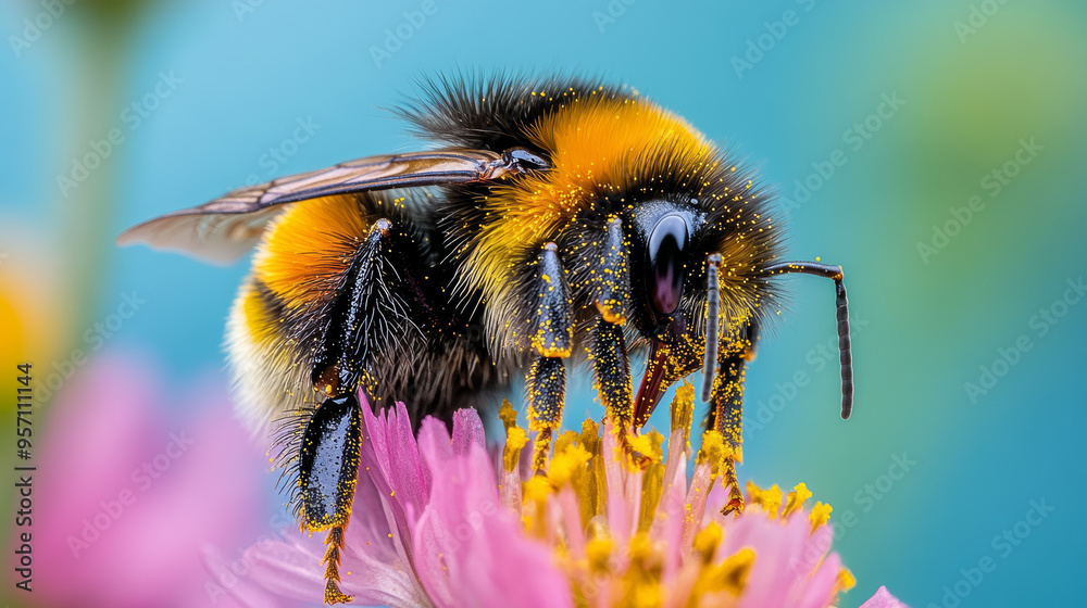 Close-Up of a Bumblebee Collecting Pollen from a Flower Close-Up of a Bumblebee Collecting Pollen from a Flower