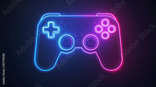 One line abstract light design on a black background, blue and purple neon 8bit retro game joystick single stick photo