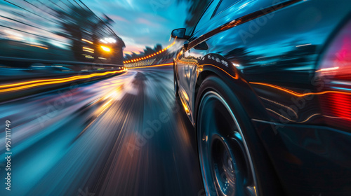 Racing car speeding ,slow shutter speed photography