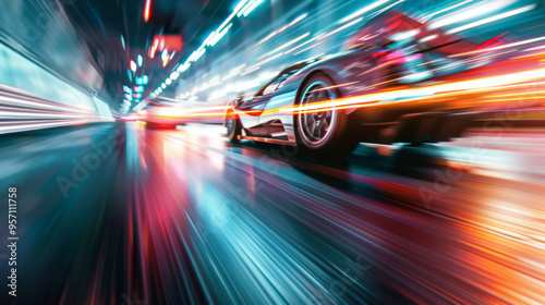 Racing car speeding ,slow shutter speed photography photo