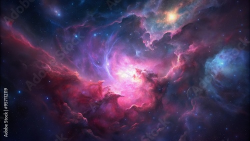 Pink space nebula clouds among star pigs