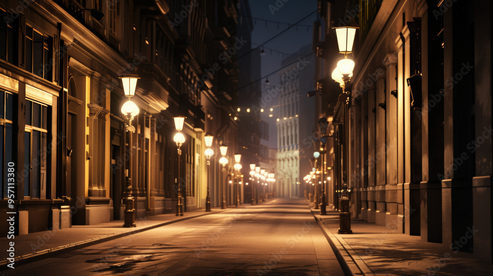 Naklejka premium Empty city street at night