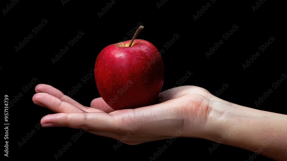 Hand holding an apple isolated over plain background