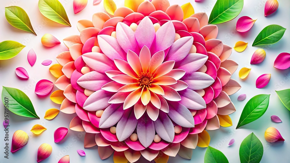 Obraz premium Vibrant, delicate petals of a blooming flower surround a sleek, modern logo, blending nature's beauty with corporate sophistication in a harmonious, visually striking composition.