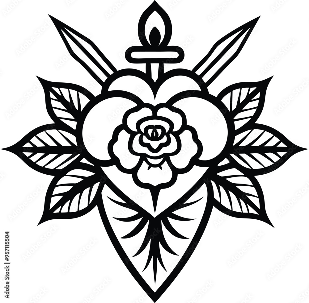 Hand drawn old school tattoo line art vector illustration Hand drawn old school tattoo line art vector illustration