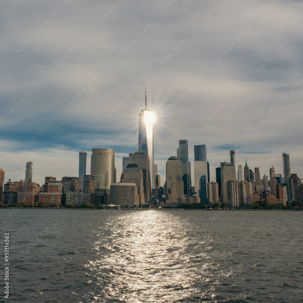 Obraz premium New York skyline of World Trade Center. One World Trade Center. New York City panorama with Manhattan Skyline over Hudson River. WTC.
