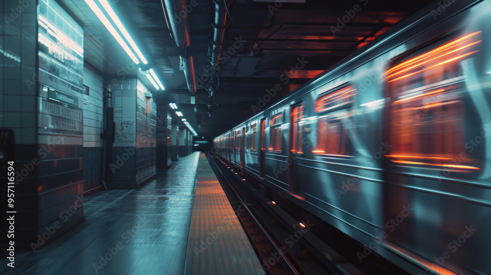 Fototapeta premium A futuristic subway running fast, action blur effect