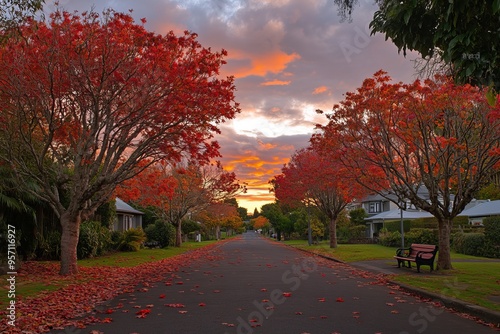 Autumn view of a Tasmanian country road around dusk in Tarraleah Town photo