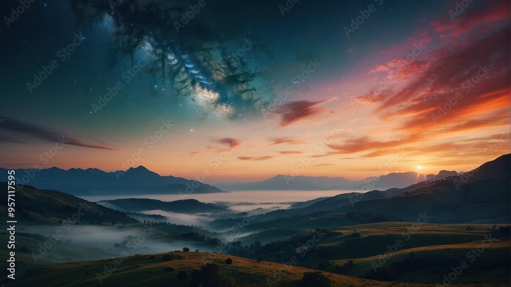 Fototapeta premium Wallpaper, Northern Lights in the Mountains