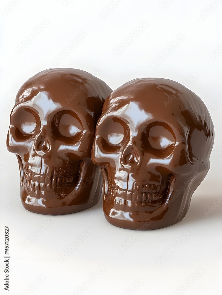 Eerie Chocolate Skulls on Minimal White Background Halloween Themed 3D Render Eerie Chocolate Skulls on Minimal White Background Halloween Themed 3D Render