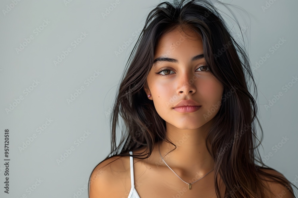 Studio Portrait of Confident Woman with Freckles and Soft Skin Studio Portrait of Confident Woman with Freckles and Soft Skin