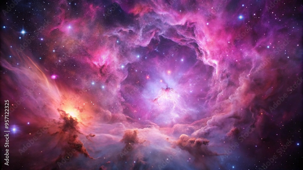 Obraz premium Pink space nebula clouds among star pigs