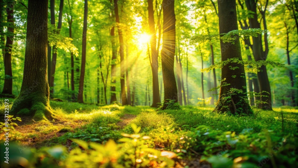 Vibrant summer forest scene with blurred dappled sunlight and lush green foliage, featuring a serene natural backdrop with shallow depth of field and warm tones. Vibrant summer forest scene with blurred dappled sunlight and lush green foliage, featuring a serene natural backdrop with shallow depth of field and warm tones.
