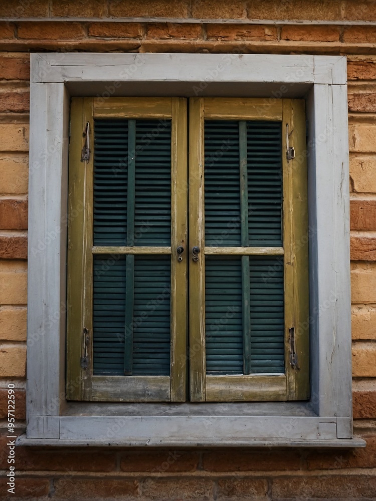 Old window with shutters, depicted in a photo. Old window with shutters, depicted in a photo.