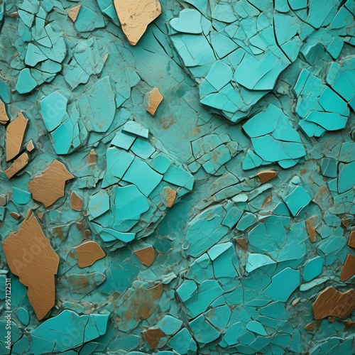 Abstract Rough Turquoise Texture | Aqua Cracked Surface | Organic Broken Patterns | Earthy Brown Accents | Vibrant Blue Design | Natural Fragmented Art | Modern Textured Background