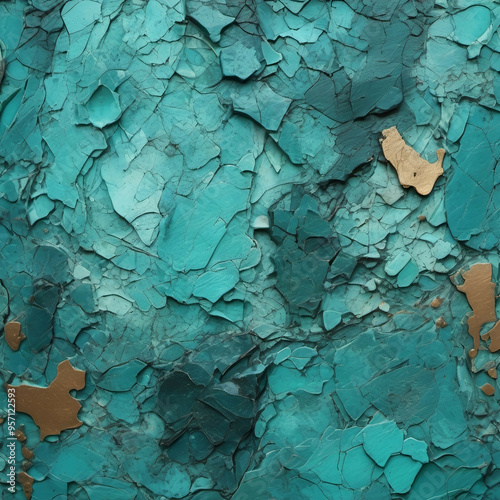 Abstract Rough Turquoise Texture | Aqua Cracked Surface | Organic Fragmented Patterns | Earthy Gold and Dark Accents | Vibrant Blue Design | Natural Layered Art | Modern Textured Background