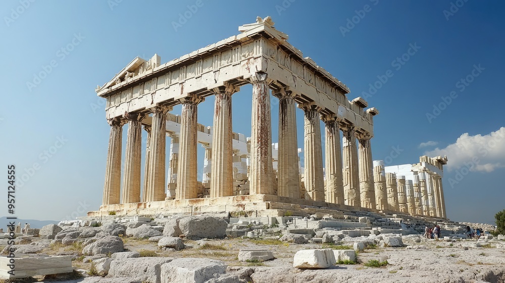 Fototapeta premium The ancient Parthenon in Athens, Greece, standing proudly on the Acropolis