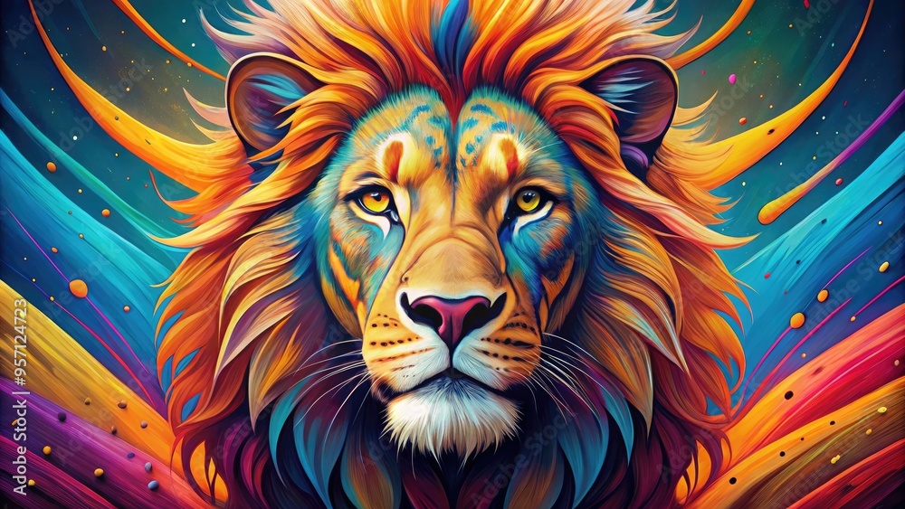 Vibrant illustration of a lion's head, whiskers, and ears, expertly crafted with bold lines and textures, showcasing majestic wildlife beauty. Vibrant illustration of a lion's head, whiskers, and ears, expertly crafted with bold lines and textures, showcasing majestic wildlife beauty.
